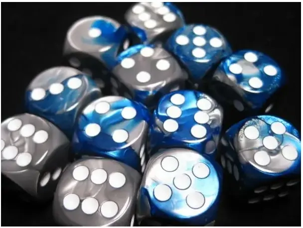 Gemini 16mm d6 with pips Dice Blocks (12 Dice) - Blue-Steel w/white