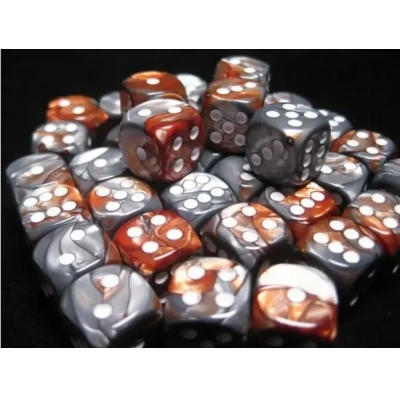 Dice Sets Copper-Steel/White Gemini 12mm d6 (36)