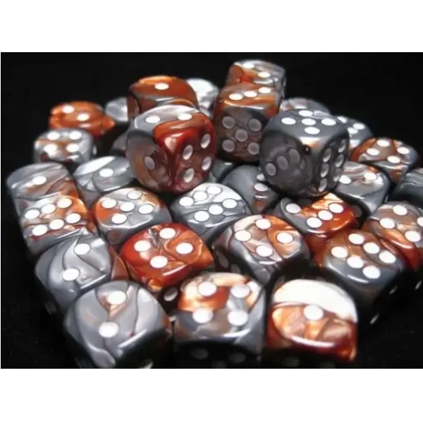 Dice Sets Copper-Steel/White Gemini 12mm d6 (36)