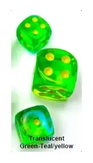 Gemini 16mm d6 Translucent Green-Teal/yellow Dice Block (12 dice)