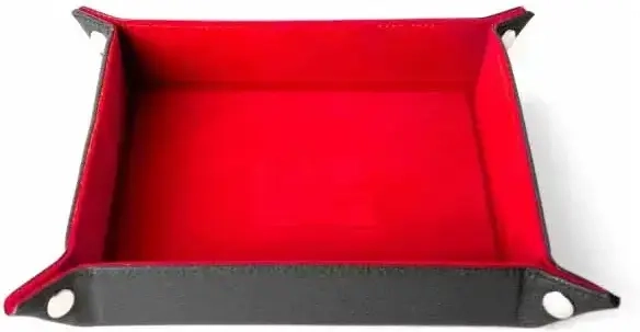 Velvet Folding Dice Tray 10x10 Red with Leather Backing