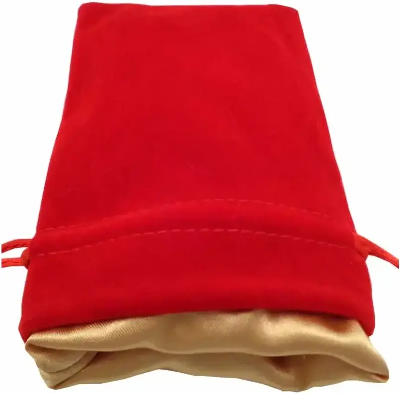 Dice Bag Red Velvet Dice Bag with Gold Satin Lining 4x6