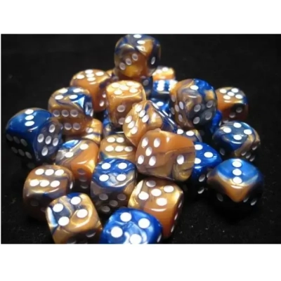 Gemini 12mm d6 Dice Blocks with pips Dice Blocks (36 Dice) - Blue-Gold w/white