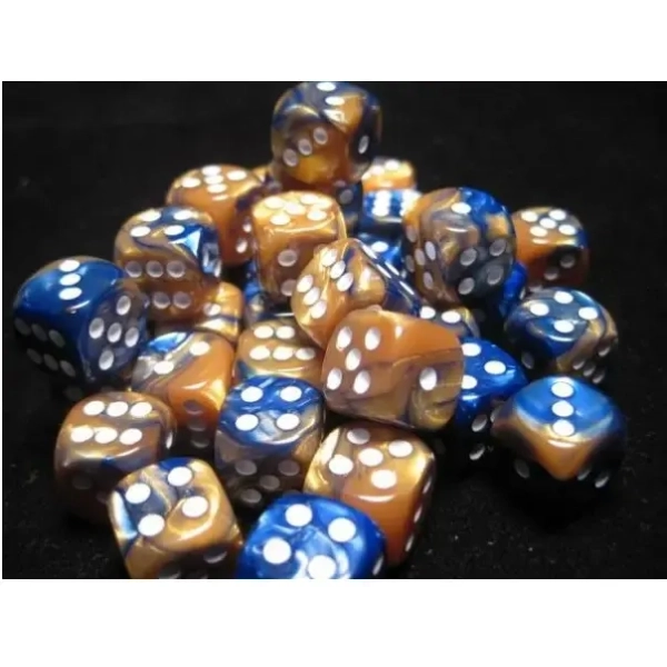 Gemini 12mm d6 Dice Blocks with pips Dice Blocks (36 Dice) - Blue-Gold w/white