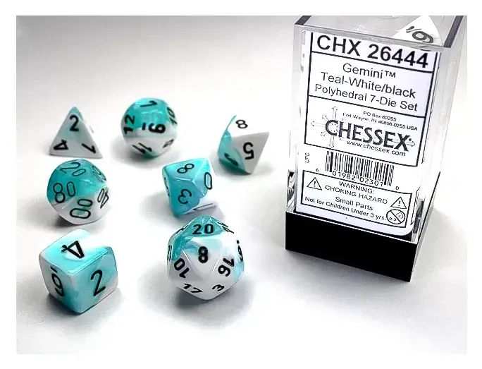 Dice Sets Gemini 4 Poly White Teal/black Polyhedral 7-Die Set