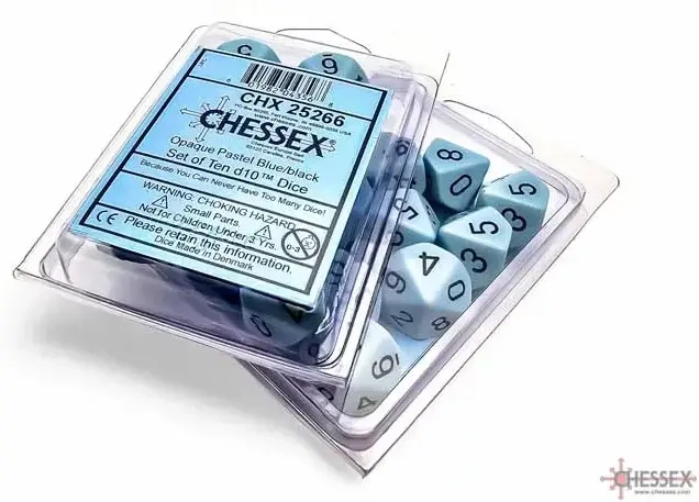 Opaque Pastel Blue/Black D10 Dice Set