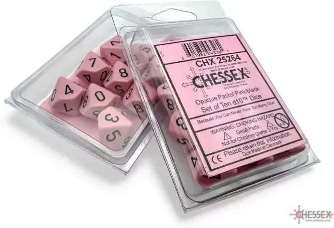 Opaque Pastel Pink/Black D10 - Dice Set