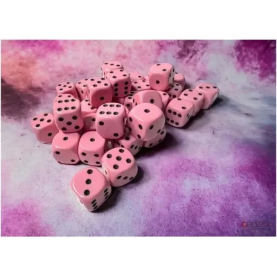 Opaque Pastel Pink/Black 12mm D6 (36)