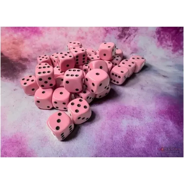 Opaque Pastel Pink/Black 12mm D6 (36)