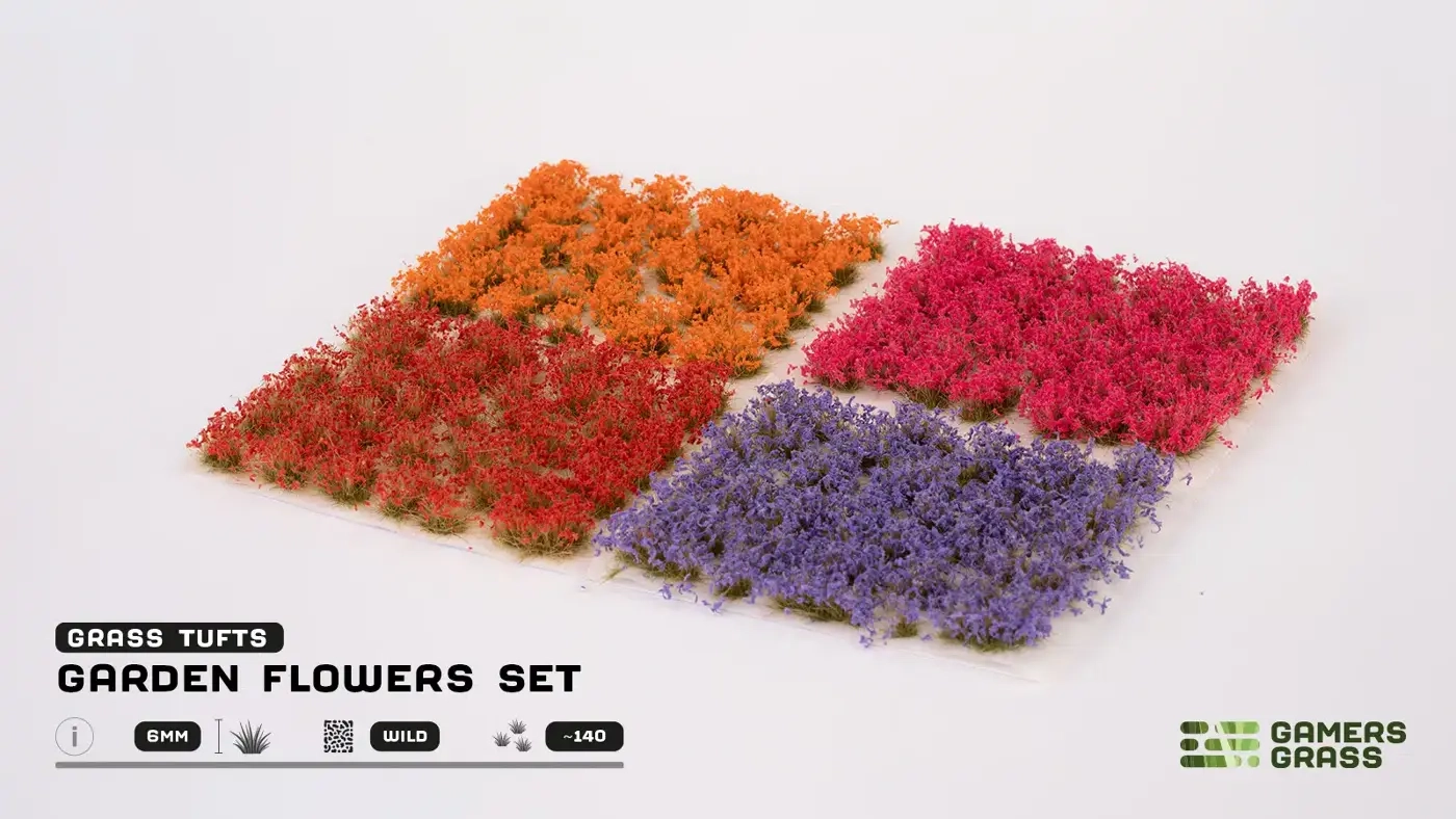 Garden Flowers Set Violet, Pink, Orange, Red Tuft