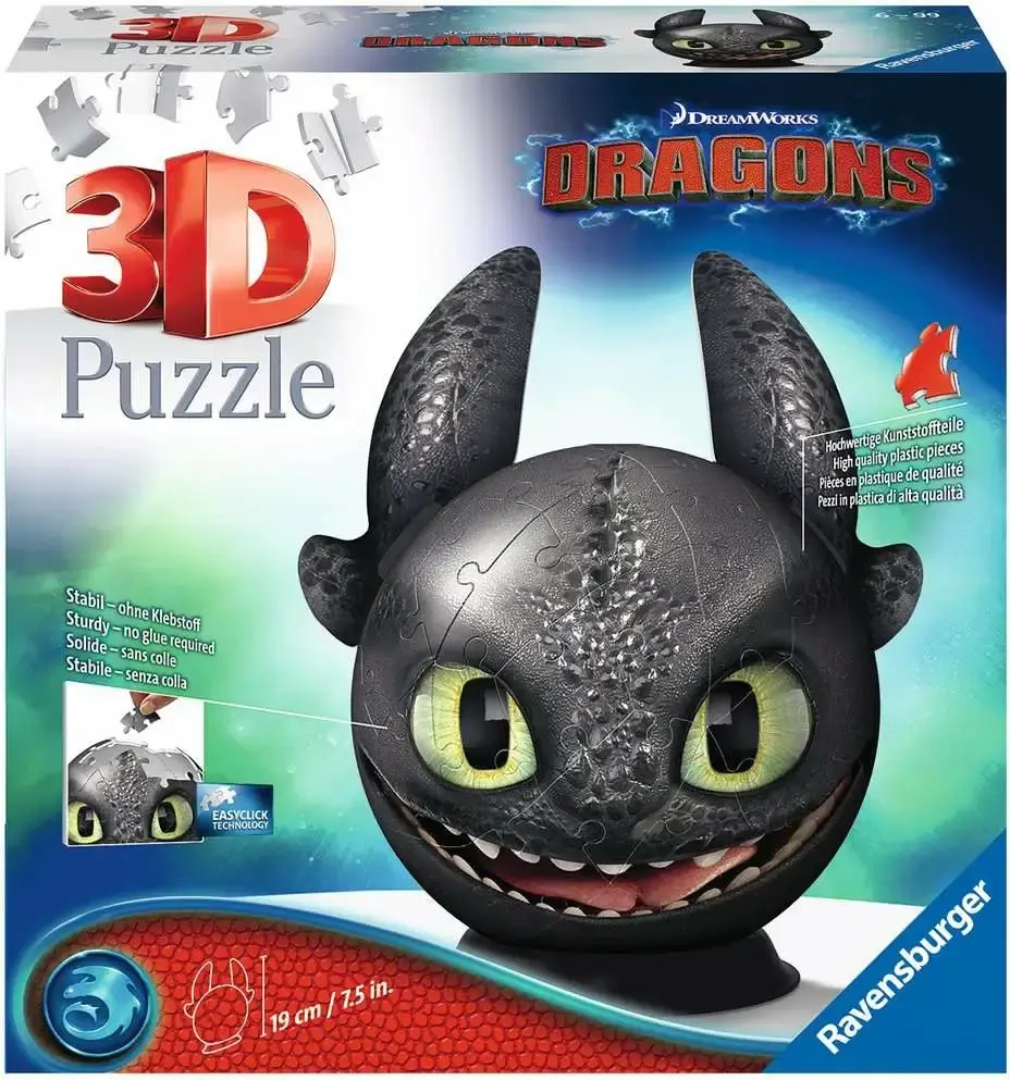 Dragons 3 Ohnezahn mit Ohren - 3D Puzzleball