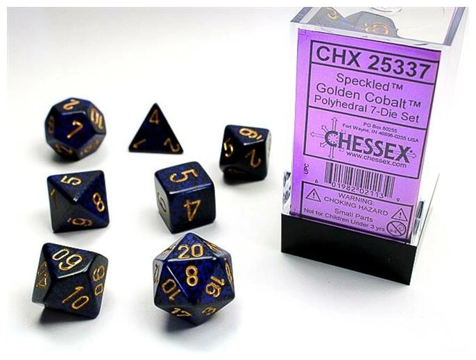 RPG Dice Sets Golden Cobalt Poly 7-dice Cube