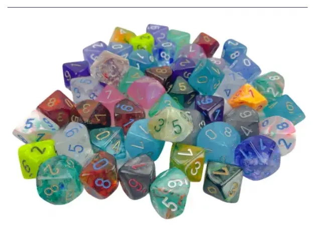 Bag of 50 Asst. Loose Signature Poly. d10 Dice