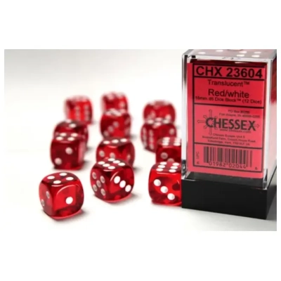 Translucent 16mm d6 Red/white Dice Block (12 dice)