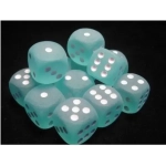 16mm d6 with pips Dice Blocks (12 Dice) - Frosted Teal w/white