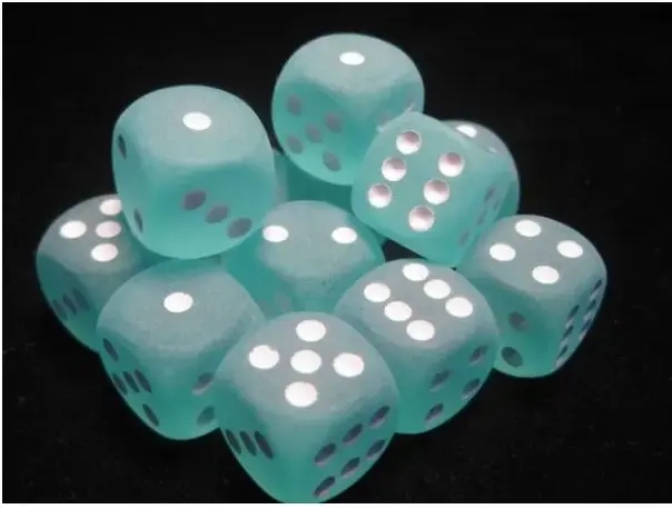 16mm d6 with pips Dice Blocks (12 Dice) - Frosted Teal w/white