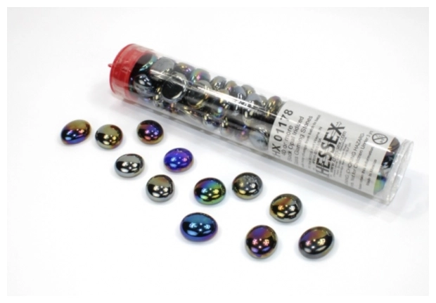 Chessex Gaming Glass Stones in Tube - Iridized Opal Black