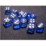 Translucent 16mm d6 Blue/white Dice Block (12 dice)