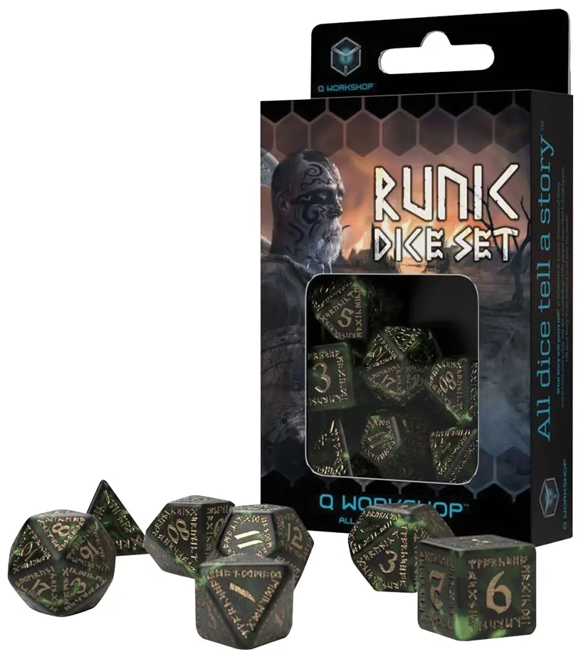 Runic Bottle-green & gold Dice Set (7)