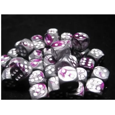 Chessex Gemini 12mm d6 Dice Blocks with pips Dice Blocks (36 Dice) - Purple-Steel w/white