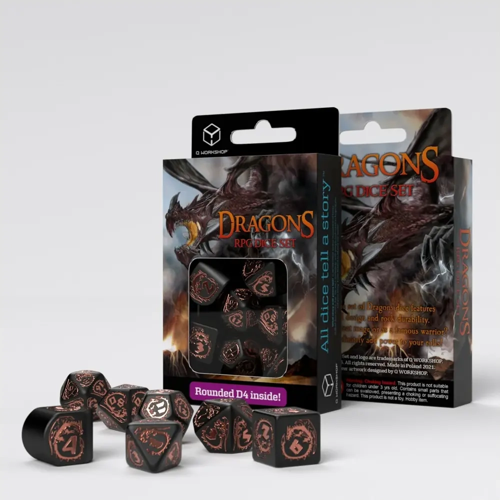 Dragons Modern Dice Set Black & Copper