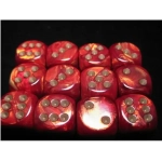 16mm d6 with pips Dice Blocks (12 Dice) - Scarab Scarlet w/gold