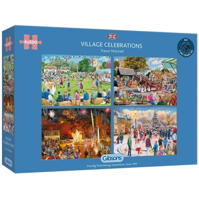 Village Celebrations -  Trevor Mitchell - 4x 500 Teile Puzzle