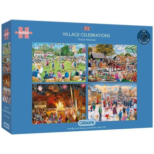 Village Celebrations -  Trevor Mitchell - 4x 500 Teile Puzzle