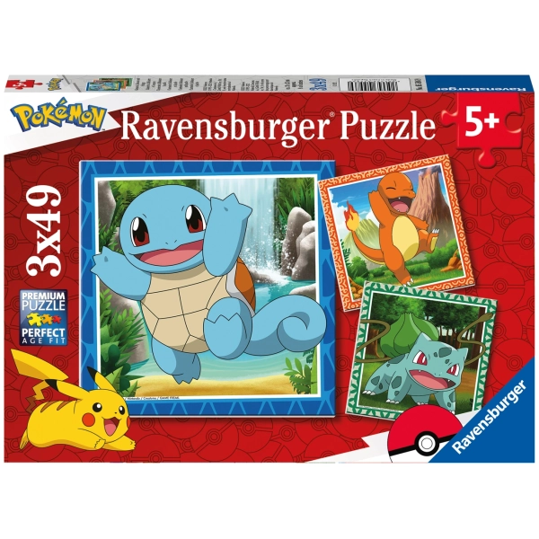 Pokémon: Glumanda, Bisasam und Schiggy 3x 49 Teile Puzzle