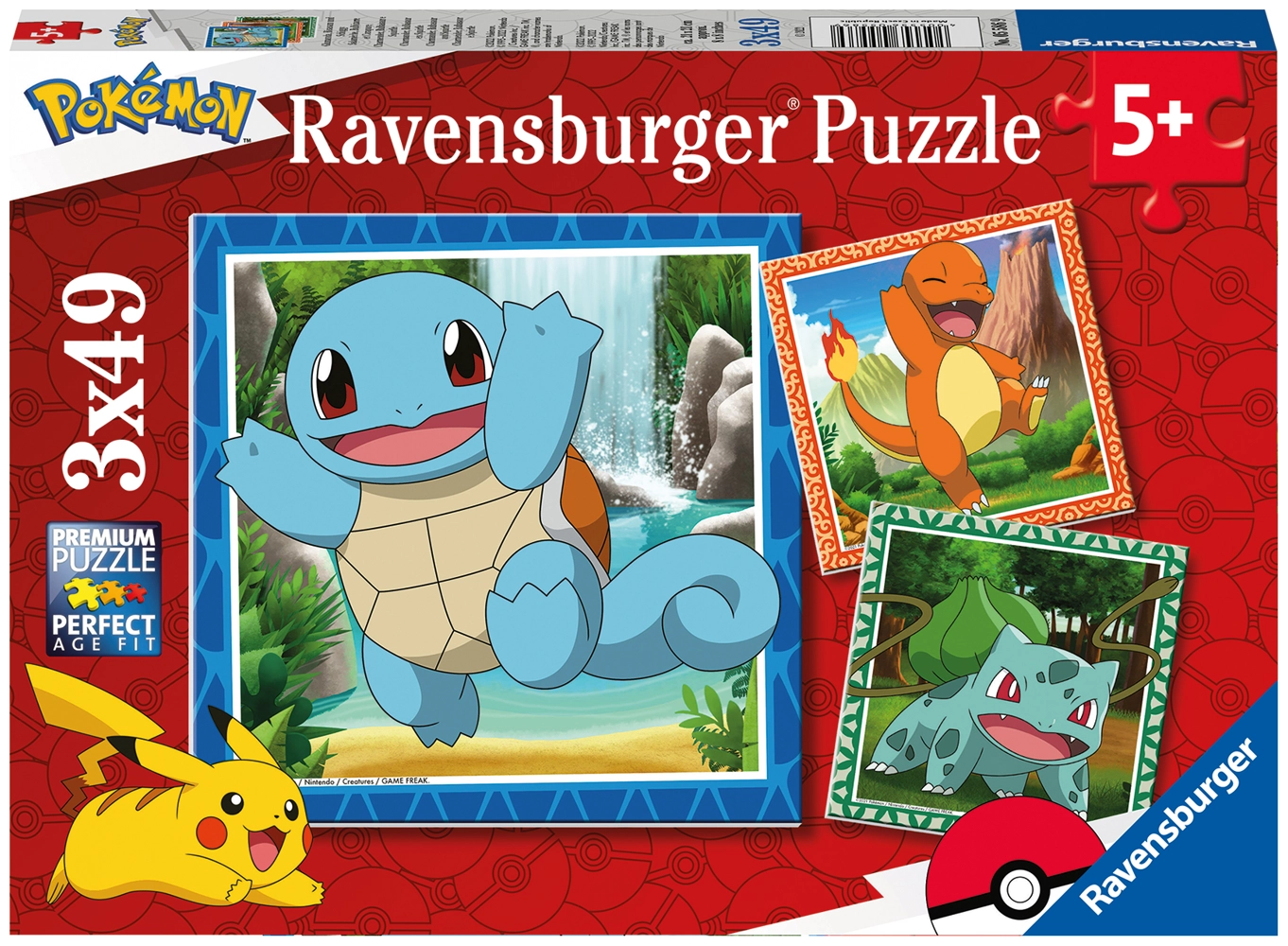 Pokémon: Glumanda, Bisasam und Schiggy 3x 49 Teile Puzzle