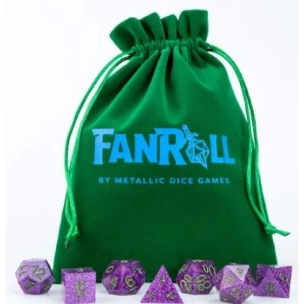 Green Velvet Dice Bag with Gold Satin Lining 6x8