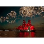 Fireworks around a Sailboat