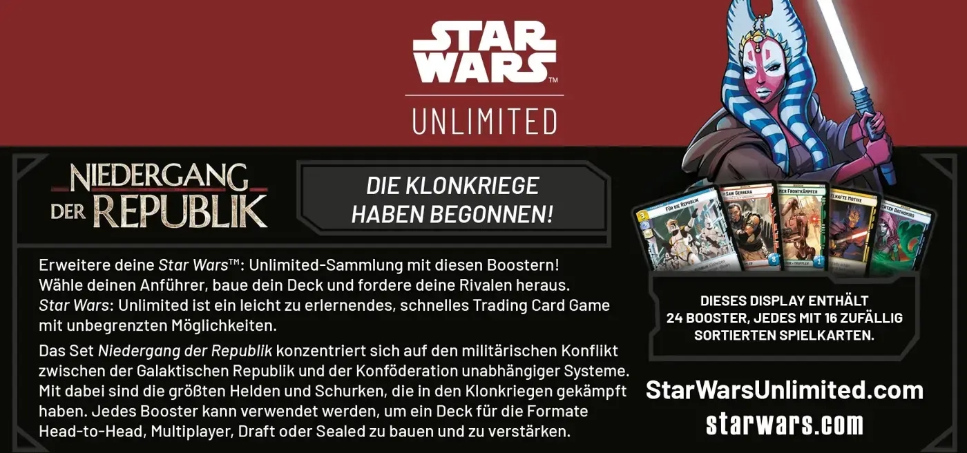 Star Wars: Unlimited - Niedergang der Republik Booster-Display (24) - DE