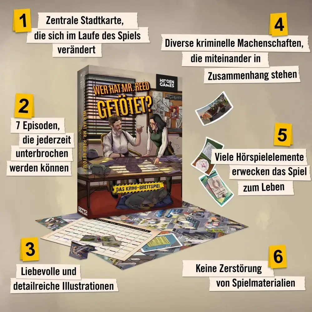 Hidden Games Krimi-Brettspiel: Wer hat Mr. Reed getötet?