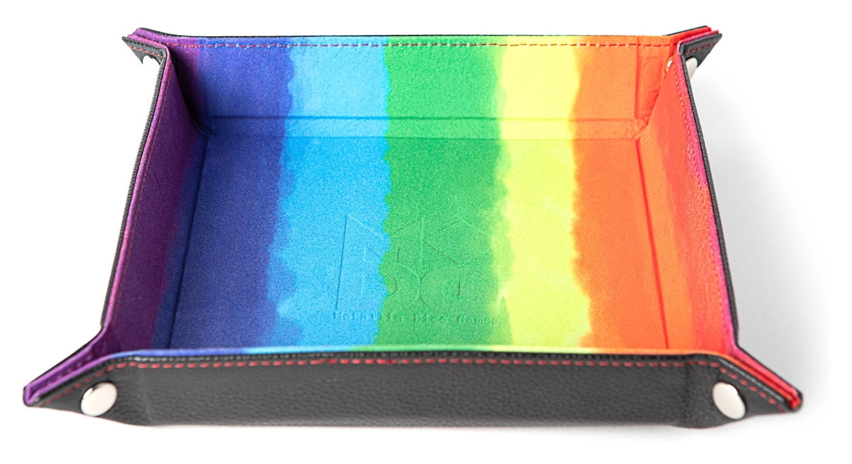 Velvet Folding Dice Tray with Leather Backing 10x10 Watercolor Rainbow