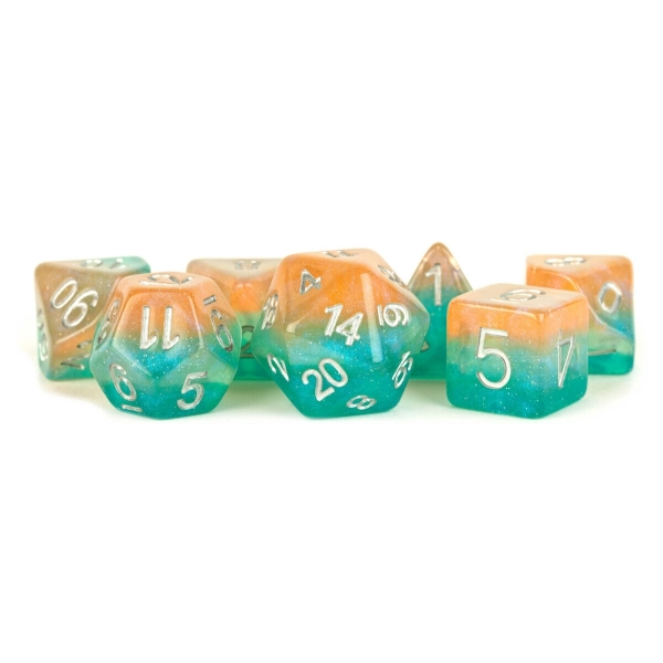 16mm Resin Poly Dice Set Layered Stardust Sunset