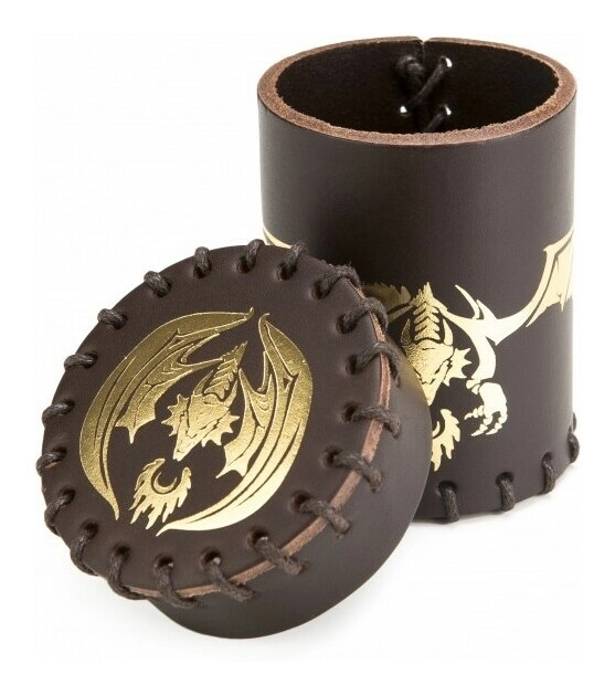 Flying Dragon Leather Dice Cup Brown & Golden