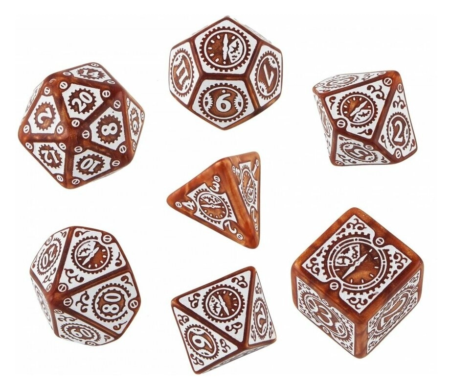 Steampunk Clockwork Caramel & White Dice Set (7)