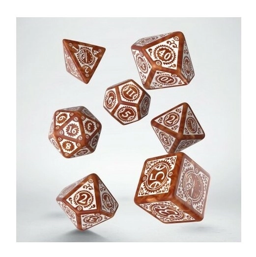 Steampunk Clockwork Caramel & White Dice Set (7)