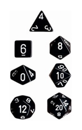 Dice Opaque Polyhedral 7-Die Sets - Black w/white