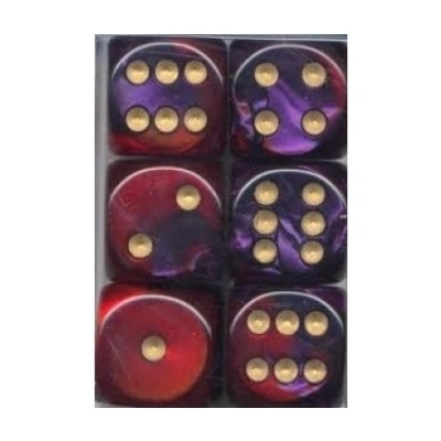 Dice Sets Purple-Red/Gold Gemini 16mm d6 (12)