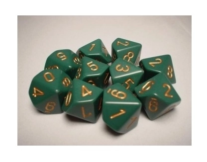 Chessex Opaque Polyhedral Ten d10 Set - Dusty Green/gold (10)