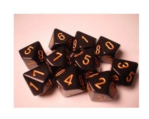 Dice Sets Black/Gold Opaque d10 Set (10)