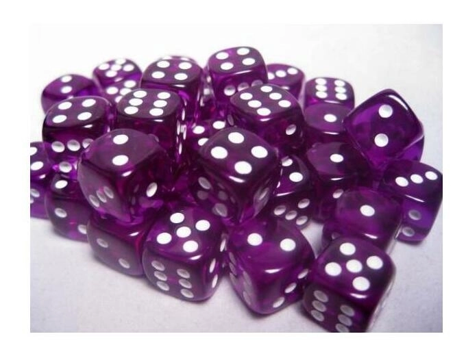 Dice Sets Purple/White Translucent 12mm d6 (36)