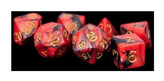 16mm Acrylic Dice Set Red/Black with Gold Numbers