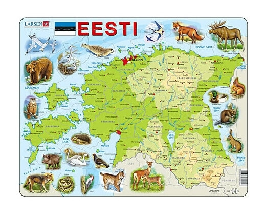 Physische Karte - Estland mit Tieren (auf Estnisch)