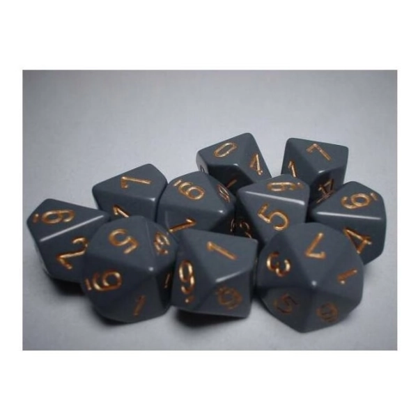 Opaque Polyhedral Ten d10 Set - Dark Grey/copper (10)