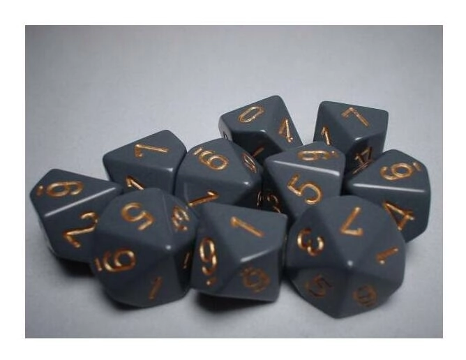 Opaque Polyhedral Ten d10 Set - Dark Grey/copper (10)