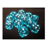 Translucent 16mm d6 with pips Dice Blocks (12 Dice) - Teal w/white