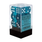 Translucent 16mm d6 with pips Dice Blocks (12 Dice) - Teal w/white